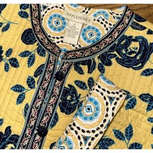 Appleseed's Reversible Quilted Yellow‎ Floral Geo Cotton Button Jacket Women's L